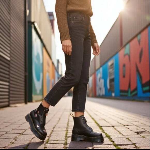 Dr. Martens Sinclair Boots Heart Quad Platform Women's US 7 Zipper Pink Purple - Picture 2 of 13